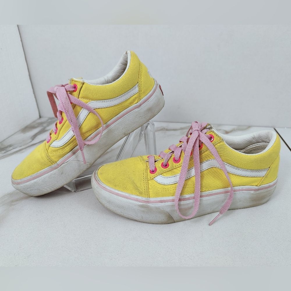 Vans Women's Old Skool Custom 'Im Baby' Platform Low Yellow Canvas Sneakers, 7.5